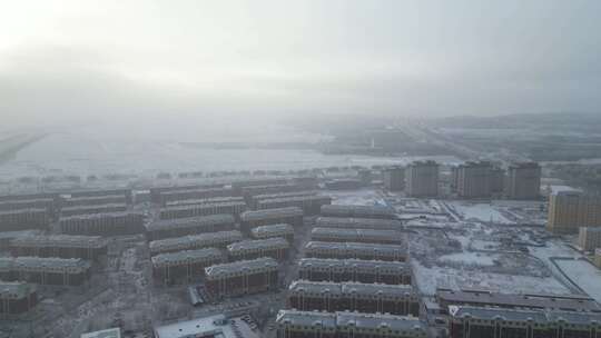 雪后城市建筑群鸟瞰