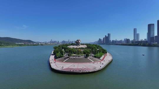 长沙橘子洲景区橘子洲大气航拍