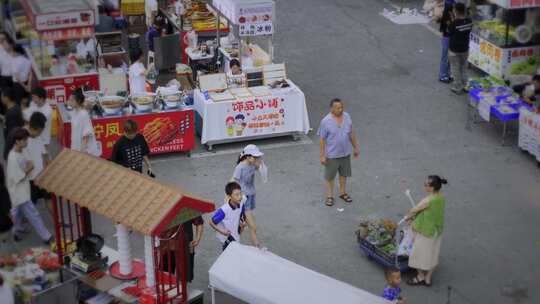 高清实拍夜市小吃街摊贩美食街