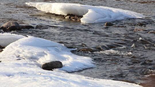 初春冰河融化河流潺潺视频