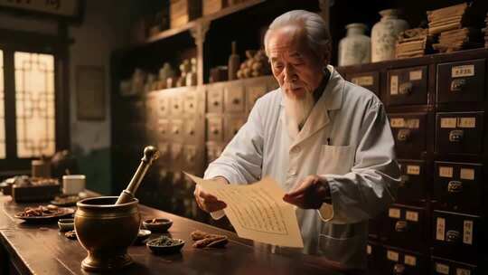 老中医药房内查看药方