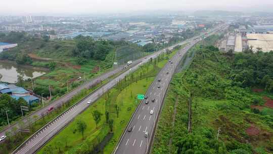 航拍重庆九龙坡白市驿快速路交通路网建设