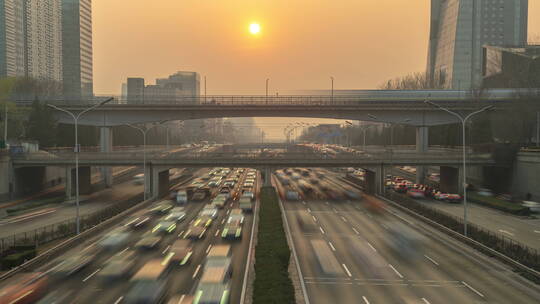北京城市道路环线和轻轨延时下摇镜头
