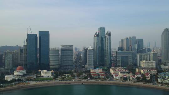 4K 航拍青岛前海一线城市建筑景观