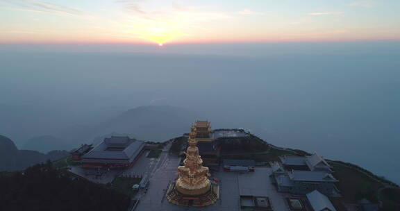 大气航拍四川峨眉山金顶日出自然风景