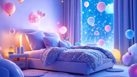 梦幻空间童趣卧室创意装饰气球装饰温馨卧室