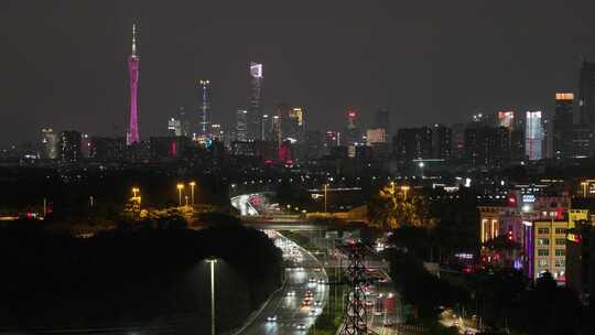 广州珠江新城CBD夜景航拍