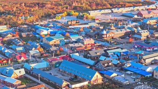 内蒙古恩和俄罗斯族民族乡秋天清晨航拍