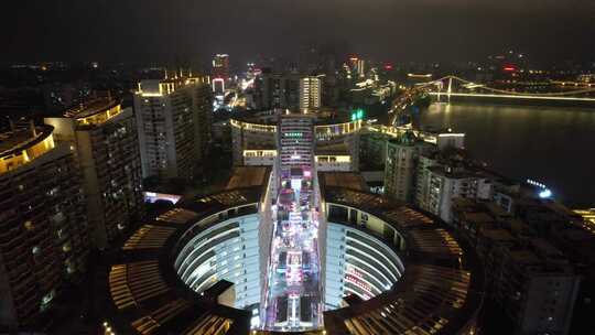 广西柳州城市夜景灯光航拍