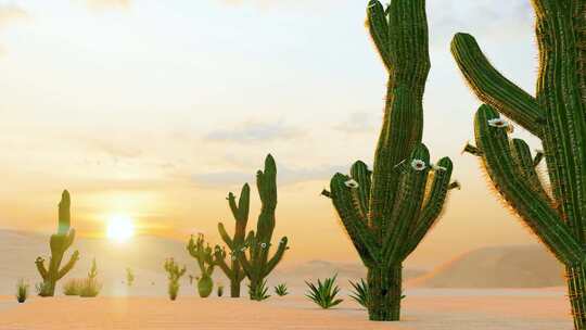 荒凉沙漠植物唯美风景