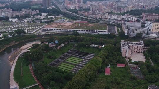 航拍深圳龙华区观澜城市绿化及建筑