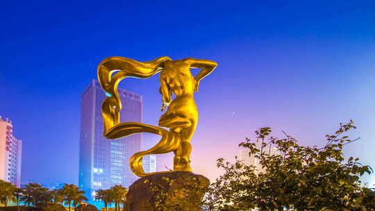 湖南长沙芙蓉广场雕像日出延时摄影4K视频