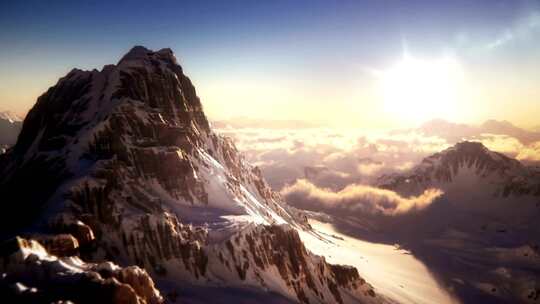 逆光下的雪山、大自然、雪山风景