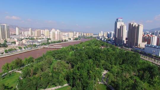 海东市乐都区湟水河城市建设航拍