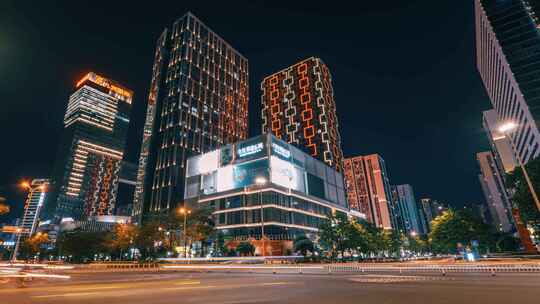 城市CBD建筑群与车流夜景延时-广西柳州