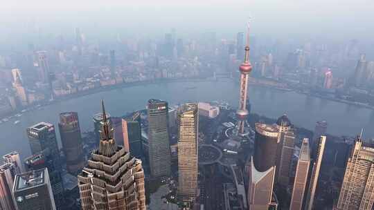 上海陆家嘴高空视角城市建筑群景观