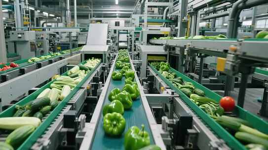 工厂蔬菜流水线生产画面