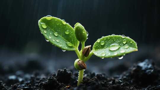 农田中幼苗生长特写