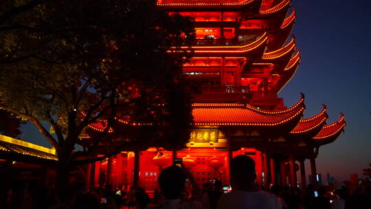 武汉标志建筑黄鹤楼夜景视频素材模板下载