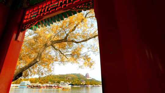 北京颐和园秋季的昆明湖佛香阁