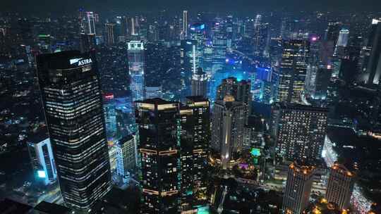 印尼雅加达城市密集的高楼群夜景航拍风光视频素材模板下载