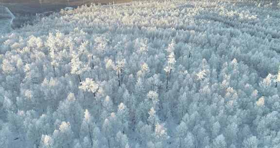 航拍内蒙古大兴安岭冰雪雾凇、雪凇