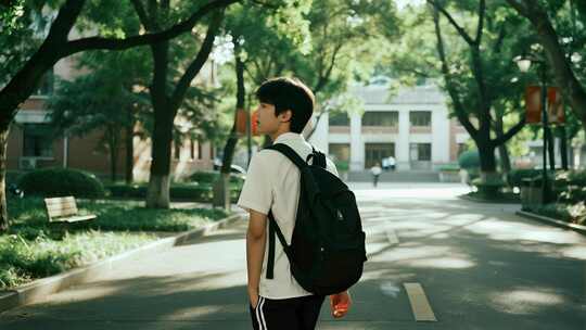 开学季校园男生走路青春生活视频