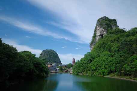 广西桂林山水两江四湖风景木龙湖风光延时