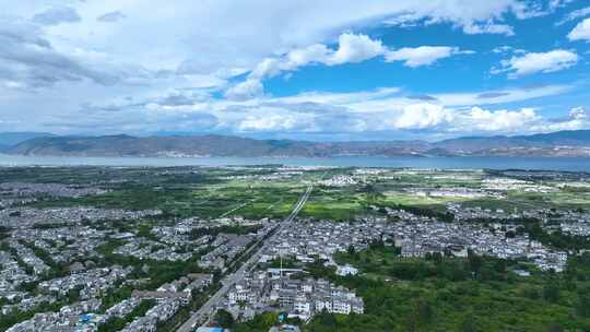 航拍云南旅游大理洱海乡村农田村庄田园风景