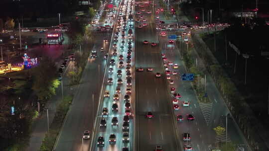 中国辽宁沈阳浑南区浑南西路夜景航拍