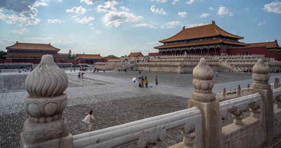 北京故宫太和殿石栏蓝天白云固定镜头延时
