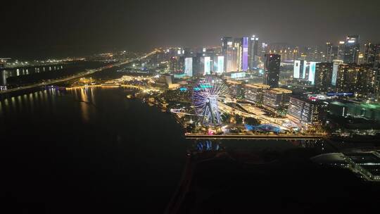 深圳欢乐港湾摩天轮夜景视频素材模板下载