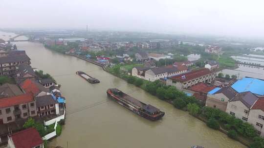 原创拍摄河道密集货运船京杭大运河