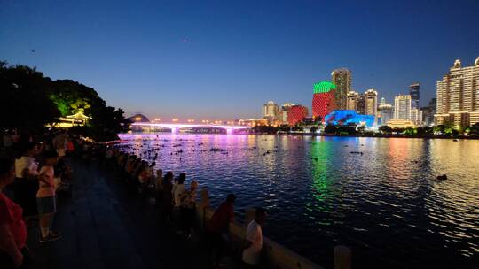 广西柳州夜景柳江音乐喷泉风景