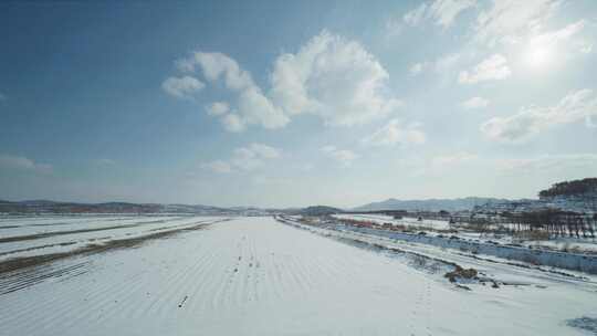 威海冬天雪景电视剧电影棚拍绿幕实拍素材8k