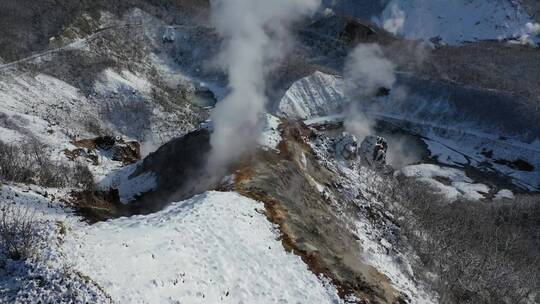 日本北海道登别温泉地狱谷自然风光