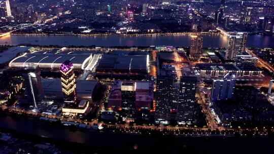 广州夜景航拍-琶洲会展中心-