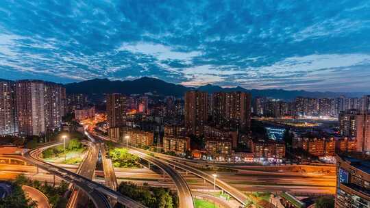 重庆内环高速路密集车流交通夜景延时