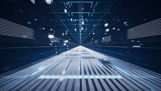 快速穿梭于科技感线条空间隧道3D渲染
