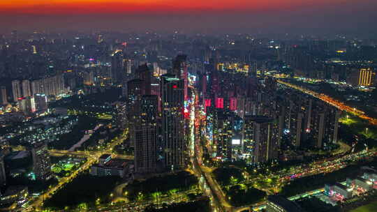 南宁青秀区东葛路夜景航拍延时视频