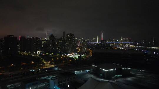 上海世博园黄浦江夜景4K航拍视频素材模板下载