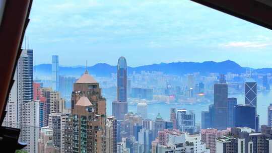 香港 街景 太平山缆车维多利亚港夜景视频素材模板下载