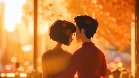 温馨相依：卡通情侣背影中的无限柔情