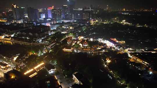 江苏苏州山塘街夜景灯光航拍