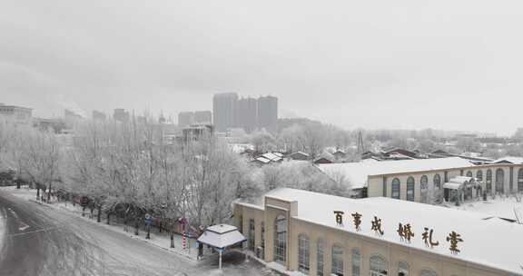 冰雪覆盖树木的冬季雪景航拍画面