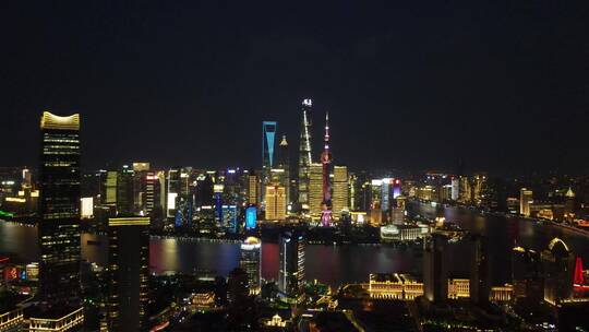 上海外滩黄浦区黄浦江东方明珠夜全景夜景4K