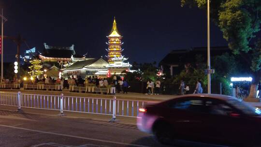 无锡南禅寺夜景南长街人流4K实拍原素材