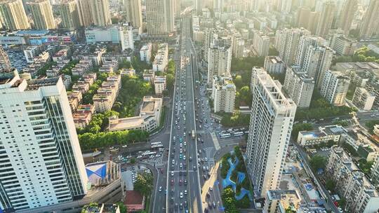 航拍宜昌城市建筑道路