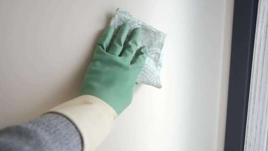 戴手套擦拭墙面素材