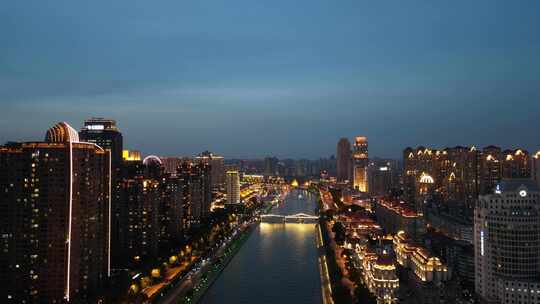 天津海河城市夜景航拍视频素材模板下载